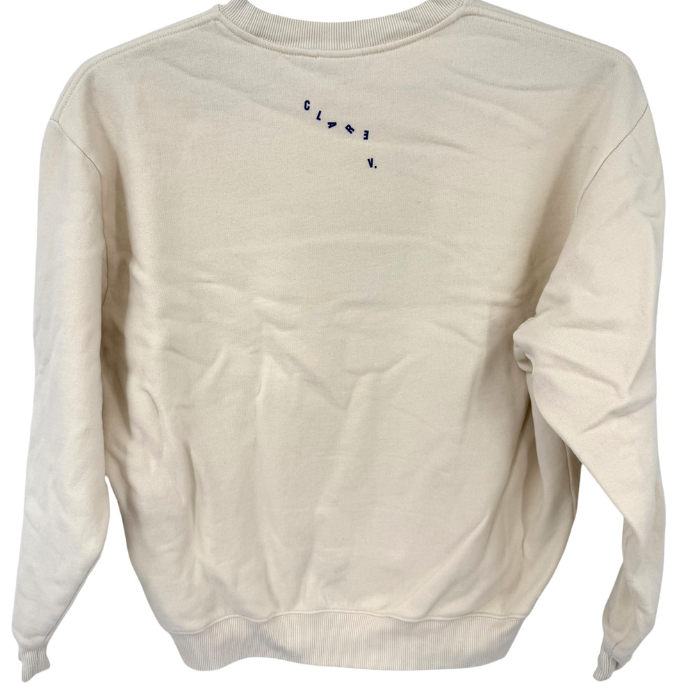 Clare V Womens LE Vibe Cotton Pullover Crewneck Sweatshirt Cream Blue Size XS - Picture 4 of 5